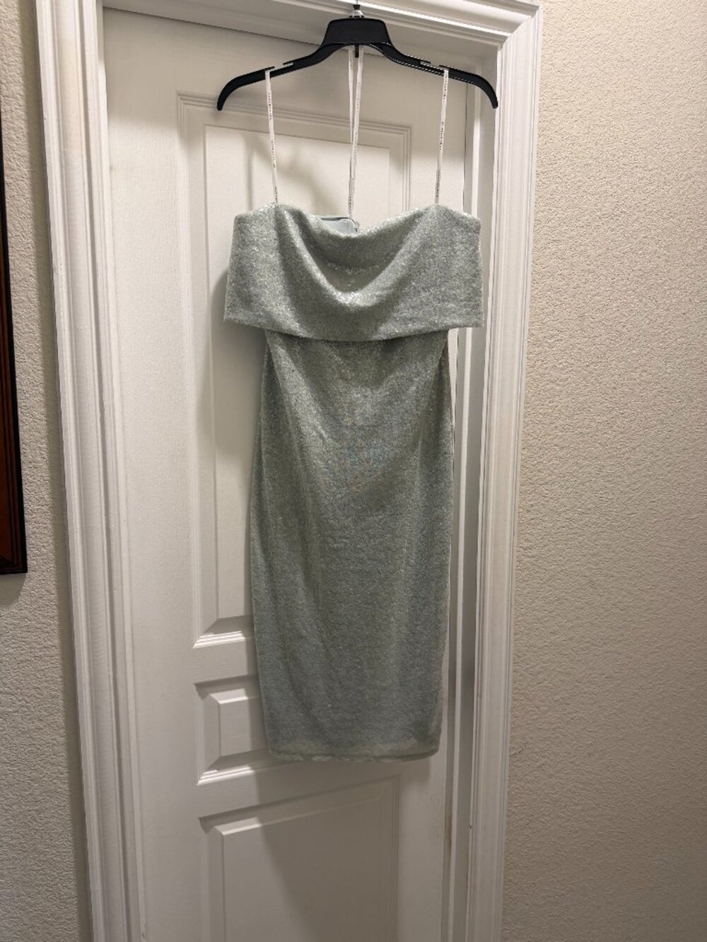 Donna Karan New York Strapless Sequin Sheath Dress Light Blue Frost - Size 10